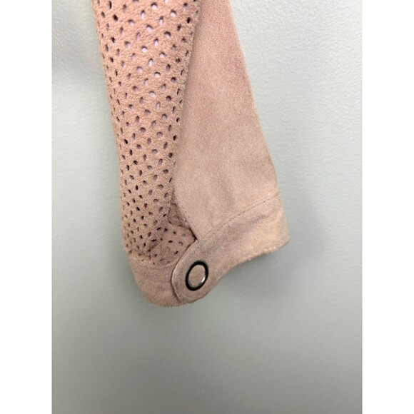 Guess Vintage Pink Suede Zip Up Motocycle Bomber Jacket Perforated Detail Y2K XS - Picture 7 of 14